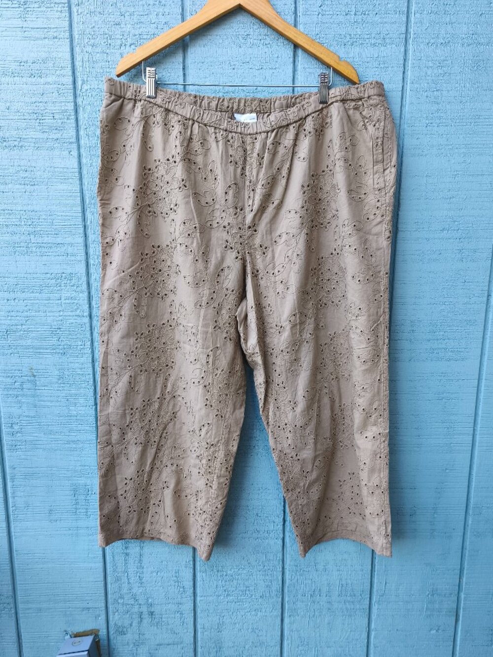 J Jill PureJill Elements 100% Cotton Eyelet Wide Leg Pull On Pants sz 2X Brown